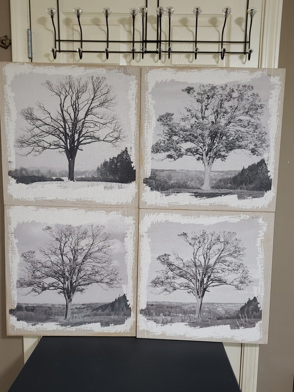 Neutral Tree Quartet Canvas Wall Art Set of 4 - Beige/Gray Vintage 2012